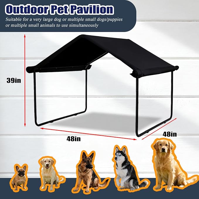 3 in 1 Extra Large Dog House Outdoor,Dog Shade with Roller Shutters and Removable Rear Door，Outside Sun Rain Canopy Pet House for Pet Cat Chicken Livestock 4'x 4'x 3.3' (Black)