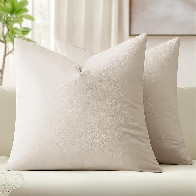MIULEE 26x26 Inch Pack of 2 Euro Velvet Throw Pillow Covers Cream White | Soft Solid Decorative Euro Sham, Modern Luxury Home Decor, for King Bed Sofa Couch Bedroom Livingroom