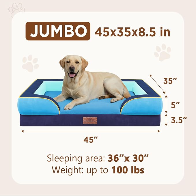 Comfort Expression Orthopedic Dog Bed for Extra Large Dogs with Bolster | Waterproof Dog Couch Bed with Washable Cover & Non-Slip Bottom, Supportive Egg Crate Foam XL Pet Bed, 45x35 Inch