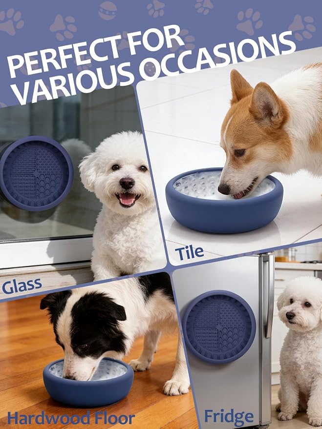 Dog Lick Bowl for Large Dogs, Lick Mat, Slow Feeder Lick Bowl with Brush and Scraper,Strong Suction, Freeze Licking Bowl for Anxiety Relief, Enrichment & Distraction, Dishwasher Safe 7.6 * 3.5 inch