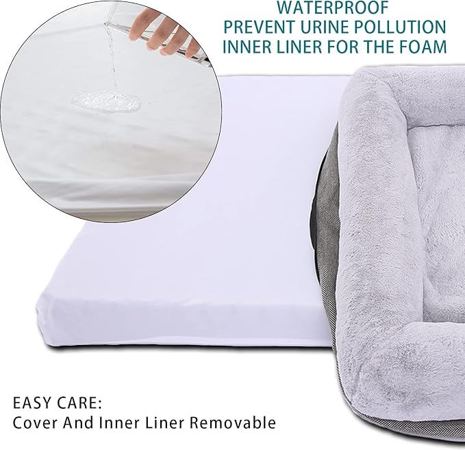 WINDRACING Orthopedic Dog Bed for Medium Dogs, Bolster Sides Dogs Sofa Bed with Removable Washable Cover & Non-Skid Bottom, Soft Pet Bed with Egg Foam Dog Couch for Sleeping, 31 x 25 Inch, Gray
