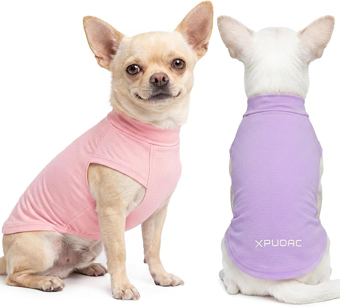 XPUDAC 2 Pack Sun Protection Dog Shirts, Quick Dry Breathable Dog T-Shirt Stretchy Lightweight Sleeveless Pet Summer Clothes for Small Dogs Sensitive Skin Soft Pet Tank Top Vest Girl,S