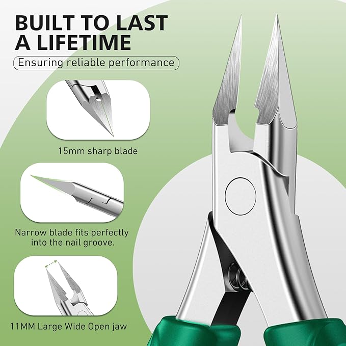 BALUCA Professional Straight Edge Toenail Clippers for Thick Nails & Ingrown Toenails - Heavy Duty Long Handle Nail Clippers for Seniors and Adults with Precision Design for Pain-Free Grooming,Green