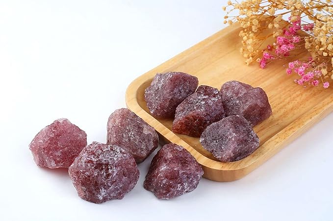 LAIDANLA Strawberry Quartz 2" Natural Rough Stones Crystal Large Raw Crystals Bulk Healing Gemstones for Reiki Healing Tumbling Fountain Rocks Wire Wrapping Decoration 4PCS 0.55lb