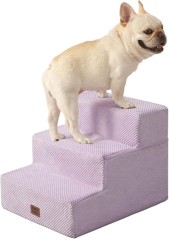 EHEYCIGA Dog Stairs for Small Dogs 13.5" H, 3-Step Dog Steps for Cats, Lilac