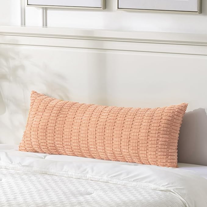 Fancy Homi Decorative Throw Pillow Covers for Bed Couch Bedroom Bench, Soft Corduroy Solid Pillow Case, Rustic Farmhouse Boho Room Decor,54" x 20" (Pack of 1),Peach