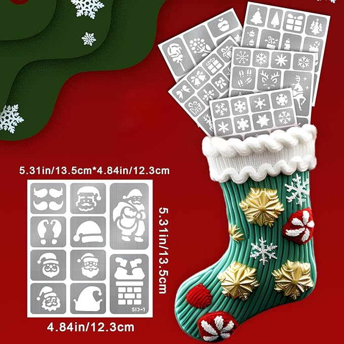 Christmas Temporary Tattoo Markers for Skin, 8 Metal Body Markers + 229 Temporary Tattoo Stencils for Kids Adult, Flexible Brush Tip, Bright Colors, Cosmetic-Grade Tattoo Ink for Girl Boy Party Favor