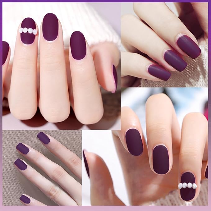 Matte Purple Nail Polish Quick Dry, Vegan Non Toxic Purple Fingernail Polish for Women Girls, Dark Matte Finish