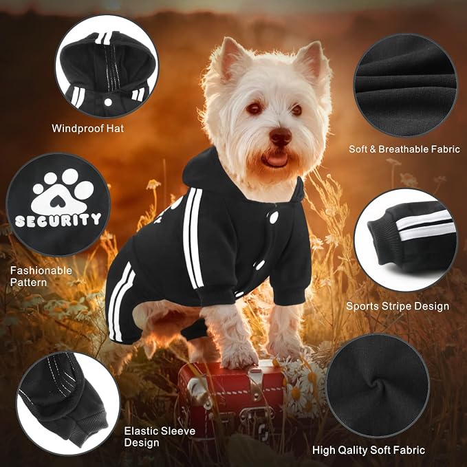 Dog Hoodie Security Clothes 4 Legs Jumpsuit Sweatshirt Hoodies Soft & Warm Dog Outfit Pullover Dog Winter Clothes Sweater for Small Medium Large Dogs Cats (Black, Medium)