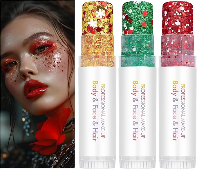 Gold Body Glitter Stick,Sparkling Neon Outfit Party Holographic Sequins Paint Mardi Gras Accessories Face and Body Glitter Gel Makeup.