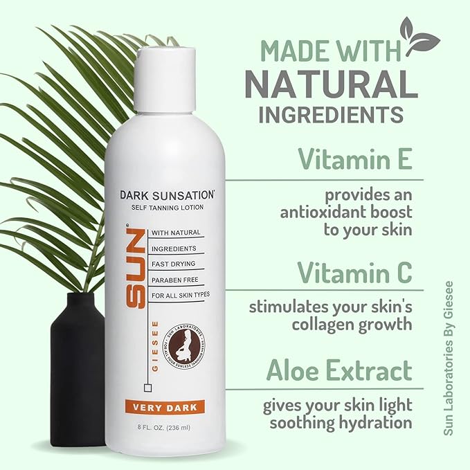 Sun Laboratories By Giesee Self Tanning Lotion, Tan Extender and Body Scrub - Very Dark Sunless Tanner for Natural Face & Body Self Tan - Gradual Self Tanning Lotion for Instant Sunless Glow