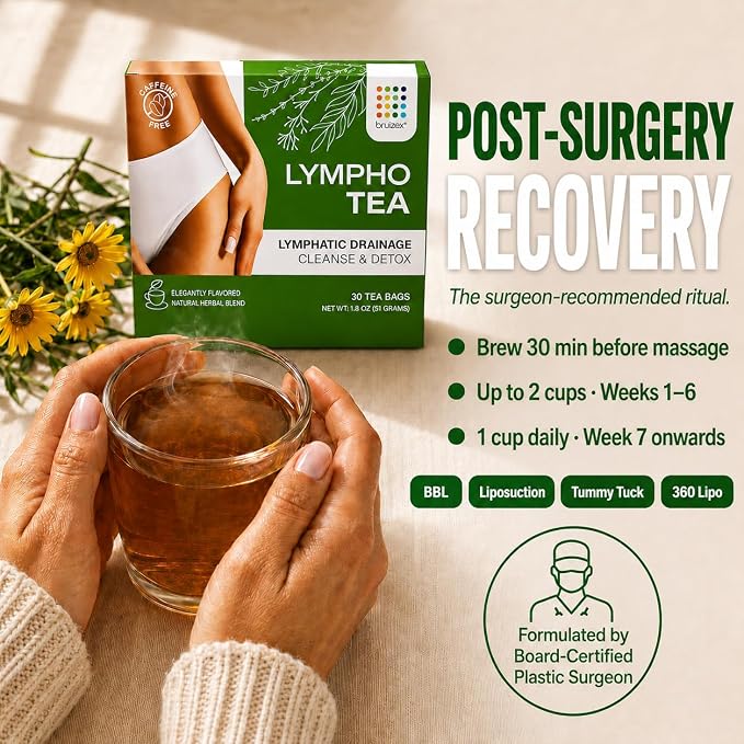 Bruizex Lymphatic Cleanse & Detox Herbal Tea- Lymphatic Drainage & Bloating Relief | Water Retention | Ginger Blend for Post Surgery Recovery | Liposuction, Tummy Tuck, Lipedema & Lymphedema- 30-Pack