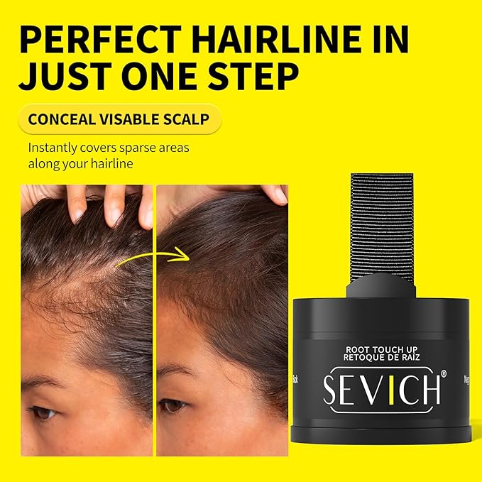 SEVICH Grey Hair Touch-Up Stick & Hairline Powder Combo, Root Concealer for Gray Hair Coverage, Waterproof & Smudge-Proof Formula for Instant Root Touch Up and Sparse Hairline Filler (Dark brown)
