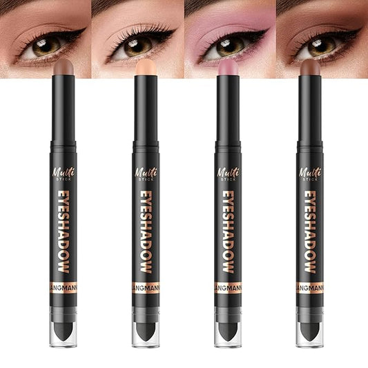 LANGMANNI 4Colors Dual-Ended Cream Eyeshadow Stick Set – Silky Smooth, Waterproof & Transfer-Proof, Built-in Blender Brush, All-Day Matte & Shimmer Wear Eye Makeup(#3+5+9+13)