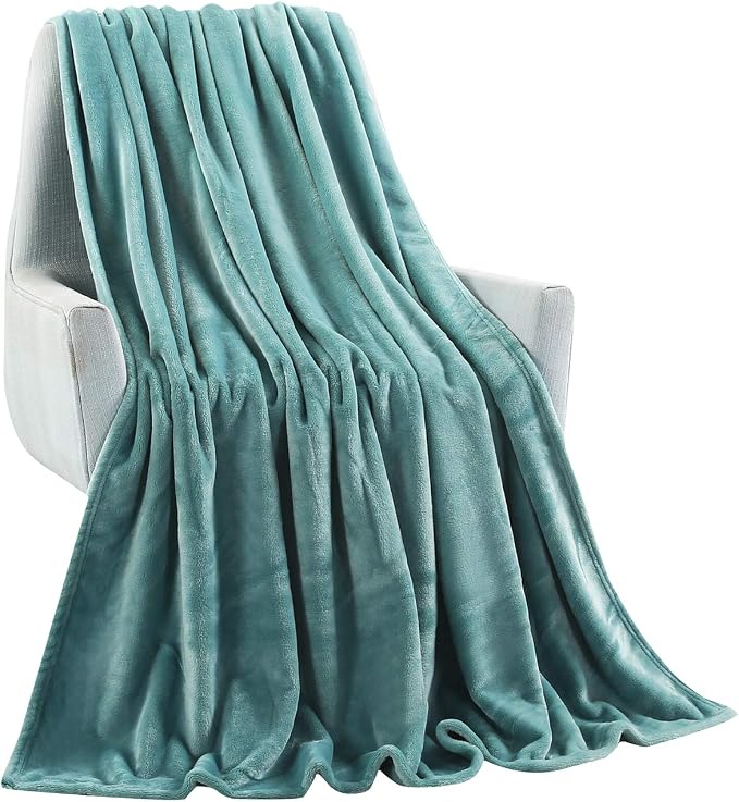 TASTHROW Large Flannel Fleece Throw Blanket, 50×70 Inch - Bluishgreen | Cozy Lightweight Thick Blanket - All Seasons Suitable for Women, Men and Kids