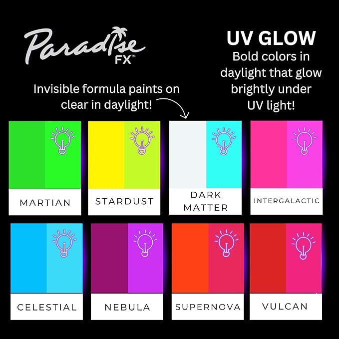 Mehron Paradise FX UV Neon Glow – Neon UV Vulcan 1.4 oz | Water Activated Black Light UV Paint for Raves, Costumes, SFX, Halloween, Stage, Theater & Cosplay