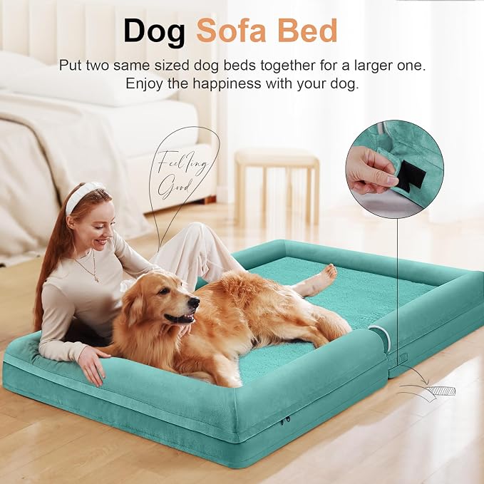 Orthopedic Dog Bed for Large Dogs, 36 x 27 Inch, Aqua Blue | Egg crate foam for joint support, 3-sided bolster pet sofa, waterproof lining, washable cover, and non-skid base