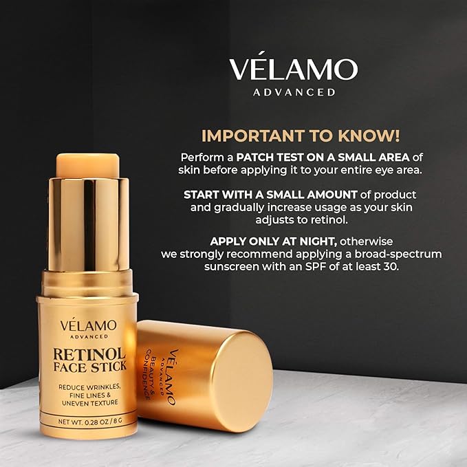 VELAMO ADVANCED Retinol Face Stick: Reduce Fine Lines Wrinkles and Uneven Texture - Retinol Cream Wrinkle Cream for Face Anti Wrinkle Cream Anti Aging Face Cream - 0.28 OZ/8g