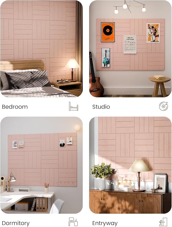 Fluxynara Felt Bulletin Board & Cork Board Alternative, Pink | 48" x 36" Pin board, Removable Adhesive Tabs, Easy Install Without Wall Damage, For Home Office Decor
