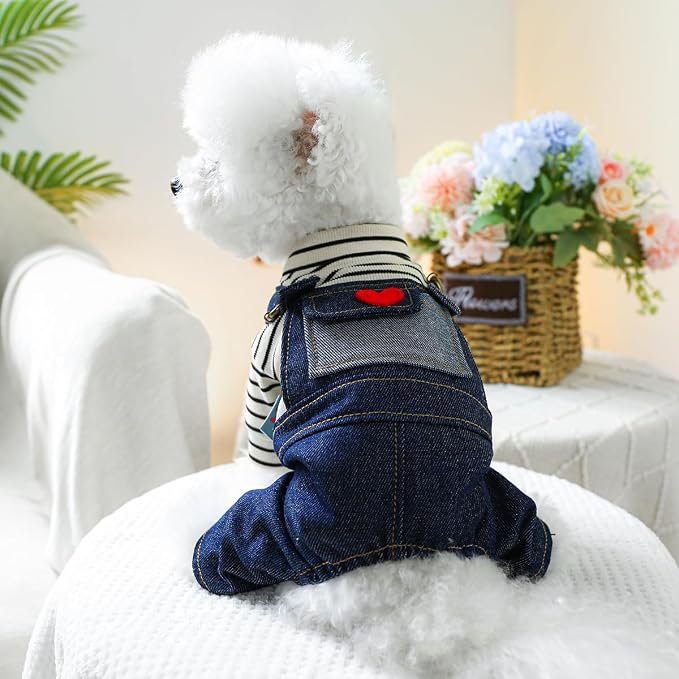 Dog Stylish Overalls Comfortable Puppy One Piece Outfits Summer Bib Overalls for Small Dogs Cute Pet Jumpsuit Onesie Chihuahua Yorkies Birthday Holiday Clothes Costume