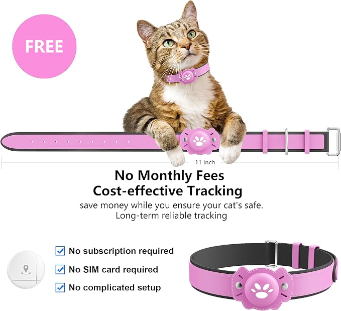 2-in-1 GPS Tracker for Cats: Smart Pet Collar with Real-Time Tracking,No Monthly Fee/Subscription (iOS & Android) Waterproof, Anti-Lost,365-Day Long Battery Life GPS Tracker Cat Collar (Pink)