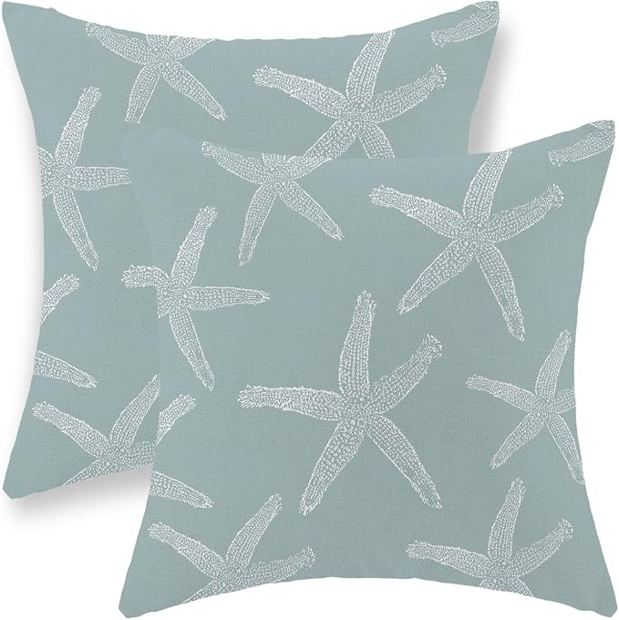 Seafoam Blue Starfish Pillow Covers 18x18 Inch Set of 2 Coastal Throw Pillows Summer Nautical Ocean Beach Theme Decorative Pillowcase Outdoor Farmhouse Decor Cushion Case for Home Bedroom