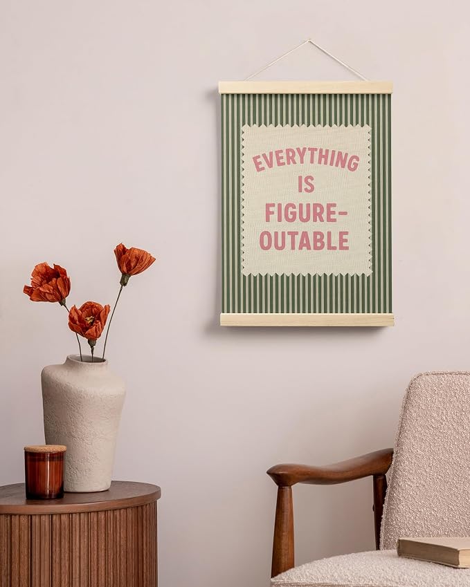 FGFK Everything Is Figureoutable Inspirational Wall Art Poster Hanger Frame, Retro Pink and Green Positive Affirmations Canvas Prints Framed Wall Decor for Home Classroom Office, 12x16 Inch