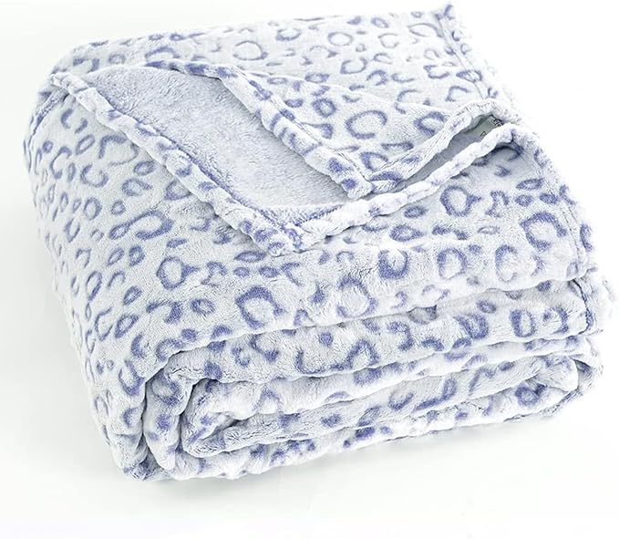 PLEASANT BOULEVARD | Leopard Throw Blanket Fleece, Premium Lightweight Cozy Warm Plush Microfiber Bedspread for Couch Sofa and Bed (Blue, Throw (50 x 60 inches))