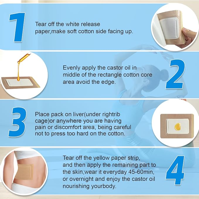 16 Pcs Castor Oil Patches, Disposable Portable Castor Oil Packs Patches with Anti Leakage Cotton for Belly/Arm/Neck (Oils Not Included), 5.1" x 3.9"