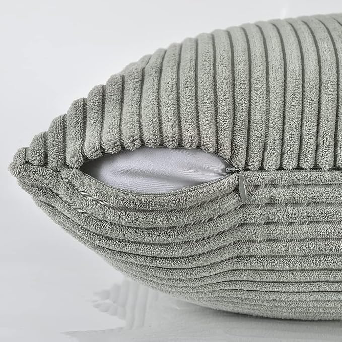 Fancy Homi Set of 1 Grey Boho Long Lumbar Body Decorative Throw Pillow Cover 14x36 Inch for Bed Couch Bedroom Bench, Soft Patchwork Corduroy Textured Pillow Case, Rustic Farmhouse Room Decor