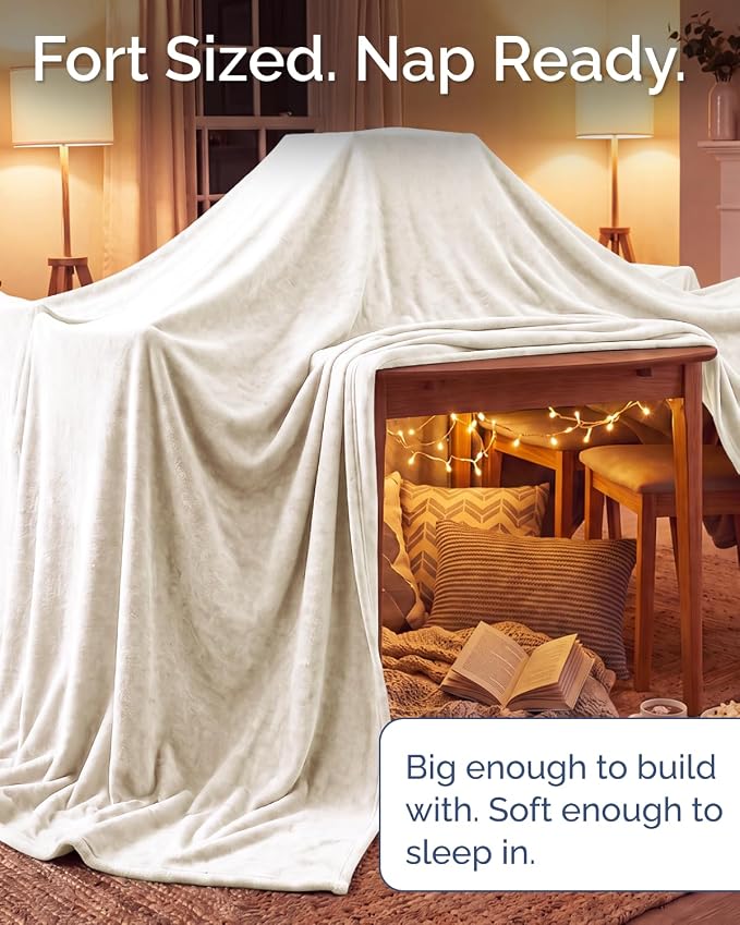 Ultra Soft Fleece Blanket Giant Blanket Size - Flannel Fleece Luxury Blanket - Lightweight for Couch Bed Chair - Thick, Warm and Breathable - All Season Cozy, Cream