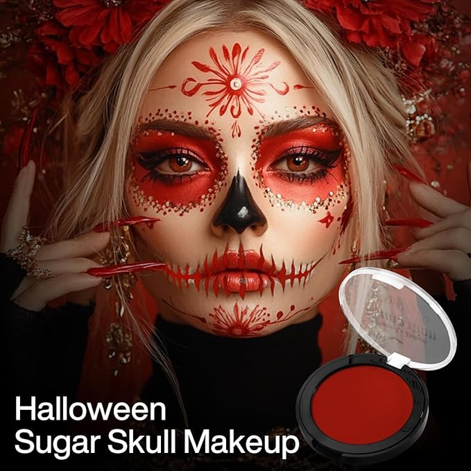 DE'LANCI Red Face Paint Halloween Goth Clown Makeup, Professional Red Face Paint Foundation Makeup, Smooth Semi-matte Face Paint Red SFX Makeup, Safe Red Body Paint for Joker Stage Vampire Costumes