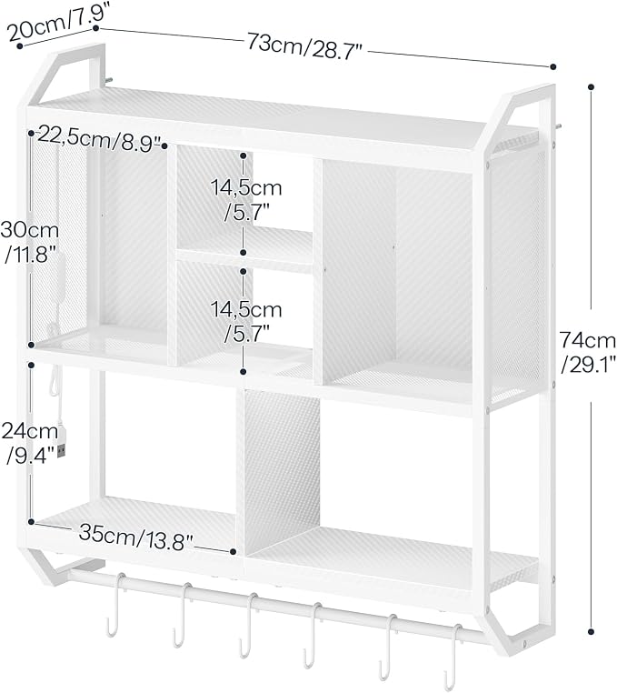 HOOBRO Gaming Floating Shelves with LED Lights, 28.7" LED Wall Mounted Shelf, 3-Tier Display Rack for Wall Storage, Floating Rack with Hanging Rod and 6 S-Hooks, for Gaming Room, White WT70DBJ01