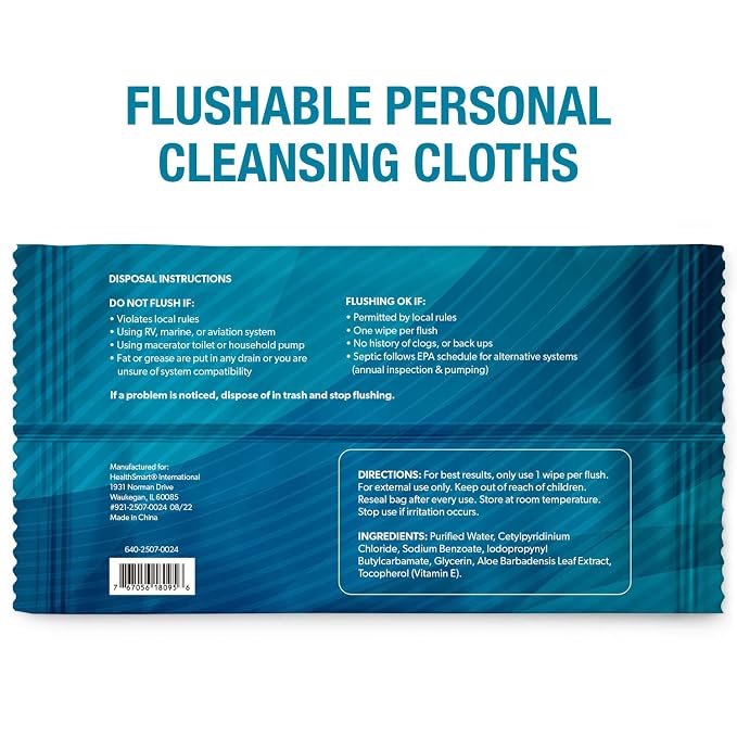 HealthSmart Flushable Wipes, 180 Total Wipes, Gentle on Sensitive Skin, Easily Disintegrates, Alcohol-Free Wipes for Adults or Babies, 3 Packs of 60, FSA & HSA Eligible