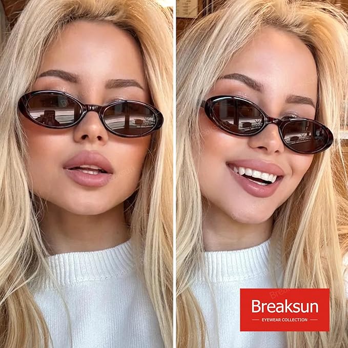 Breaksun Retro Oval Sunglasses for Women Men Fashion Small Oval Sunglasses 90s Vintage Shades