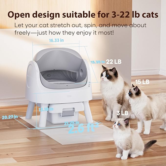 Self Cleaning Cat Litter Box, Automatic Litter Box for Multiple Cats, Integrated Safety Protection with Open-Top Design