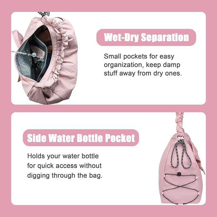 WOLT Gym Bag For Women, Yoga Mat Bag with Shoes Compartment, Wet Pocket and Water Bottle Pocket