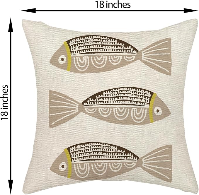 Coastal Pillow Covers 18x18 Inch Set of 2 Ocean Beach Brown Fish Throw Pillows Summer Nautical Outdoor Decorative Pillow Cases Linen Farmhouse Cushion Cover for Couch Home Sofa Bedroom Decor