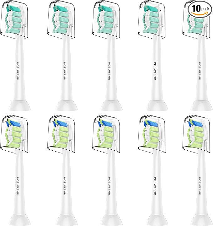 POSWEENR Replacement Toothbrush Heads Compatible with Philips Sonicare – Gentle & Effective Electric Tooth Brush Refill for Plaque Control, 10 Pack