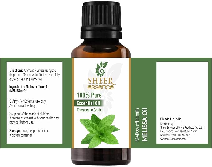 Melissa (Lemon Balm) Oil (Melissa Officinalis) Essential Oil 100% Pure Natural Undiluted Uncut Therapeutic Grade Oil 1.69 Fl.OZ