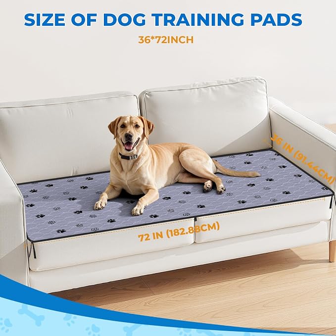 Fostanfly Washable Dog Pee Pads, Leakproof, 36''x72'' (3x6ft)-2 Pack, Gray | Non-Slip, Reusable Puppy Pee Pads, Ultra-Absorbent, Runner Rug for Hallway, Entryway, Potty Training with 8 Tie Straps