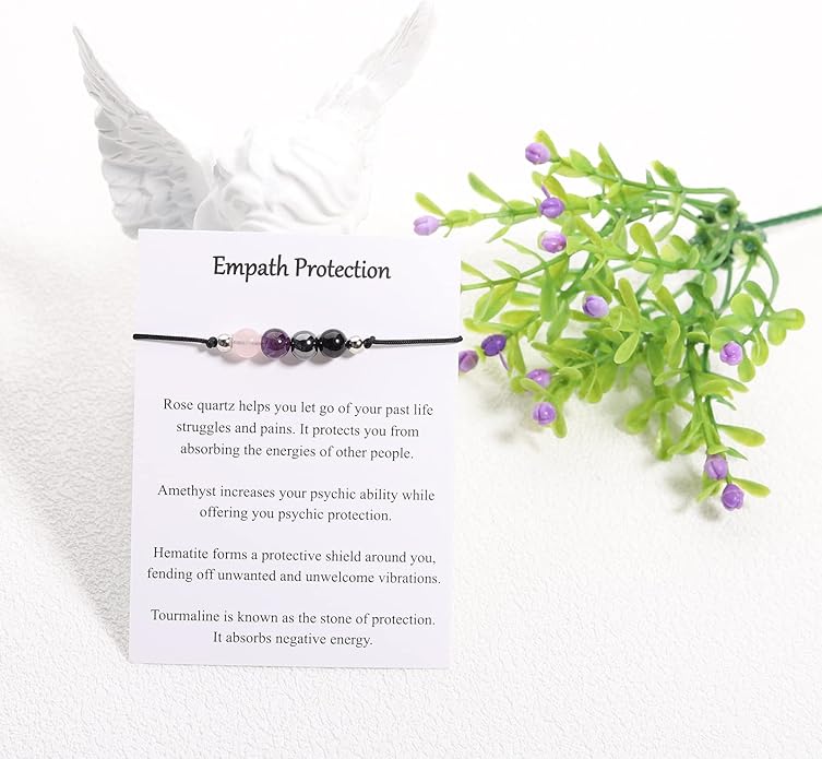 Korotho Empath Protection Bracelet Empath Bracelets Gifts for Her Natural Healing Crystal Beaded Bracelet, Tourmaline, Amethyst, Hematite, Rose Quartz, Jewelry for Best Friends Daughter Mom
