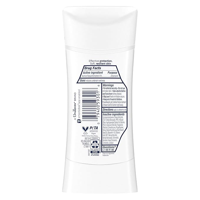 Dove Advanced Care Antiperspirant Deodorant Stick for Soft, Resilient Skin, Clear Finish with No White Marks and 72-Hour Sweat & Odor Protection, 2.6 oz