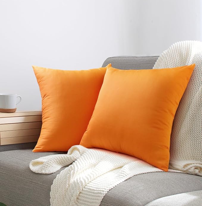Thmyo 4-Pack 100% Cotton Comfortable Solid Decorative Throw Pillow Case Square Cushion Cover Pillowcase Sublimation Blank Halloween DIY Throw Pillow Covers for Sofa Bed(18x18 inch/45x45cm,Fall Orange)