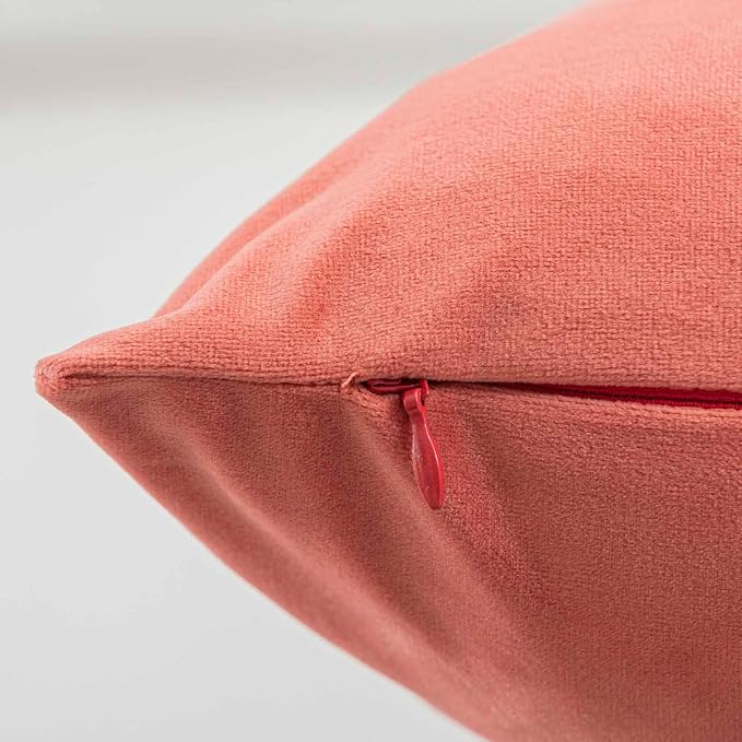 JUSPURBET 28x28 Decorative Velvet Throw Pillow Covers Cases Set of 2,Coral | Cozy Soft Euro Cushion Covers with Hidden Zipper for Couch Sofa Bed Living Room Bedroom Home Decor