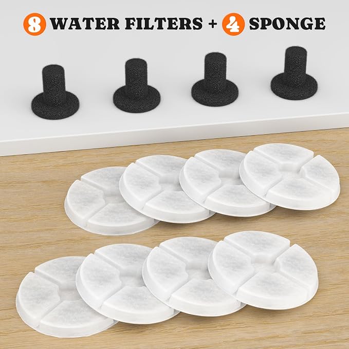 Pawtners Dog Water Fountain, 8 Replacement Filters for 10in/6.7in Fountain | Multiple Filtration, filter out hair, dust, debris and adsorb heavy metal ions, Suitable for Small Medium Large Dogs Cats Pet