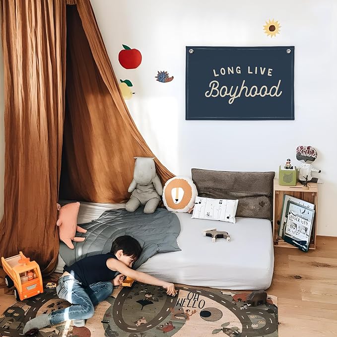 Navy Blue Decor Long Live Boyhood Banner Boy Room Decor, Banner Flag Nursery Playroom Wall Decor for Boys Bedroom Living Room Dorm Toddler Decorations Teen Boy Kid Banner Wall Hanging Linen Flag 30x20