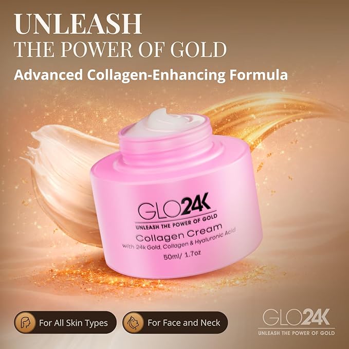 GLO24K Cream with 24k Gold, Retinol, Vitamins, and Hyaluronic Acid. Optimally Hydrate your Skin while you sleep. (Cherry Collagen Cream) (2 Pack)
