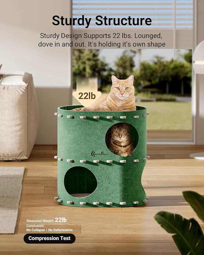 DownyPaws Cat House for Indoor Cats, 2-Storey Cat Bed Cave, Forest | Cat Hideaway Enclosed Bed,Cave Hideout Fort,Kitten Houses for Large Cats,Hide Box Bed Multicats Scratch Resistant