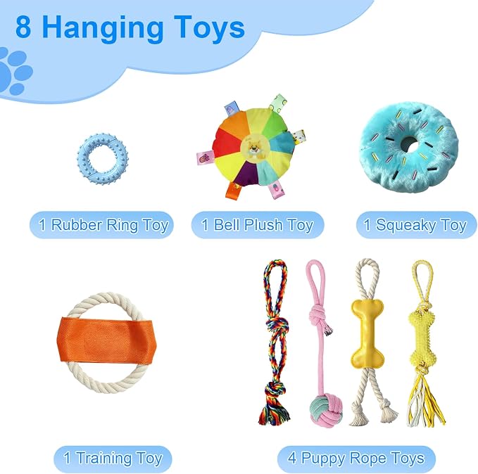 Puppy Play Gym with 8 Hanging Toys, Indoor Jungle Gym for Small Dogs